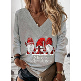 Women's Sweatshirt Streetwear Graphic Christmas V Neck Long Sleeve