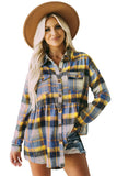 Lapel Long Sleeve Pocket Casual Plaid Shirt