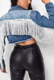 Distressed Short Denim Tassle Jacket Coat