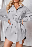 Plain Open Button Waist Belt Fleece Winter Coat Coat