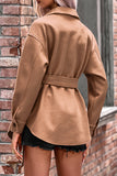 Plain Open Button Waist Belt Fleece Winter Coat Coat