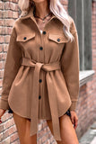 Plain Open Button Waist Belt Fleece Winter Coat Coat