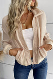 Turndown Collar Zipper Fleece Short Jacket Coat