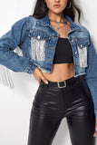 Distressed Short Denim Tassle Jacket Coat