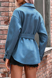 Plain Open Button Waist Belt Fleece Winter Coat Coat