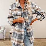 Women's Urban Style Loose Single-breasted Plaid Coat