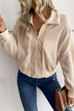 Turndown Collar Zipper Fleece Short Jacket Coat