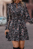 Floral Print Elastic Waist Ruffle Mini Dress