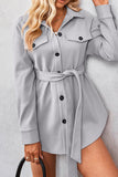 Plain Open Button Waist Belt Fleece Winter Coat Coat