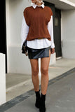 Dark Brown Cable Knit Sleeveless Vest